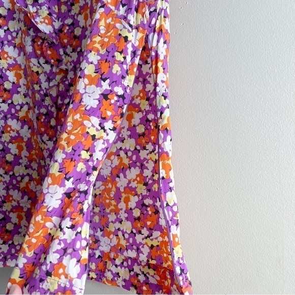 Anthropologie Leifsdottir Silk Ruffle Sleeveless Blouse Orange/Purple Florals, 8 - Picture 8 of 12